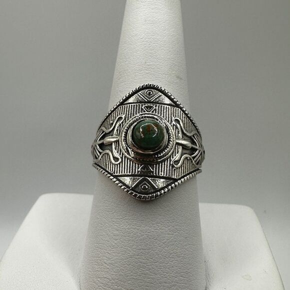 Sterling silver, marked "GSX" turquoise round cabochon ring! - Picture 9 of 10